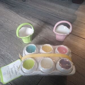 Hallmark Pink and Green Candle Holders Accents